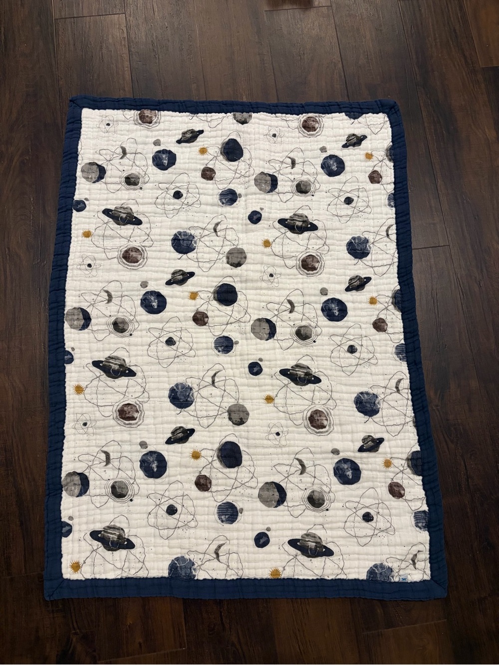 Little Unicorn Space Quilt Baby Blanket Planets Moon Cotton Navy